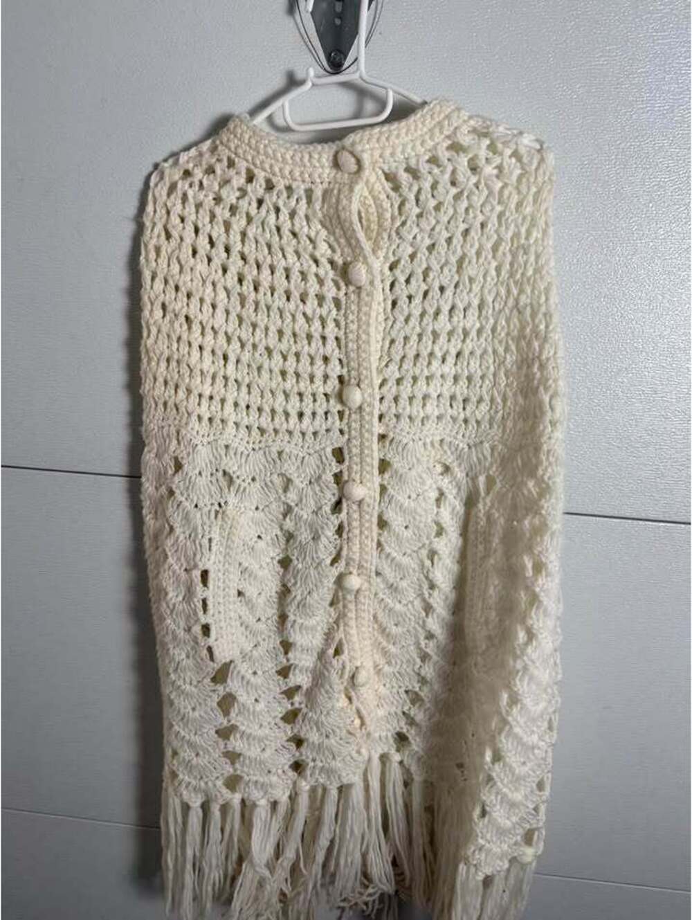 Vintage Adorit Crochet Fringe Poncho Cape sz s/m